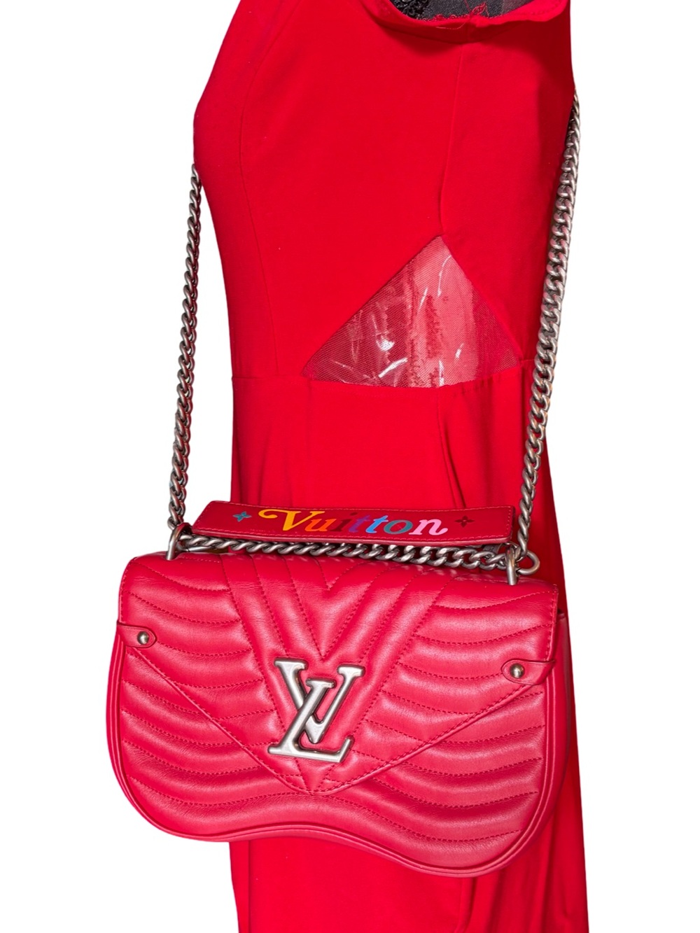 Louis Vuitton Red New Wave Calfskin Leather Crossbody Shoulder Bag MM Chain Link - Picture 16 of 16
